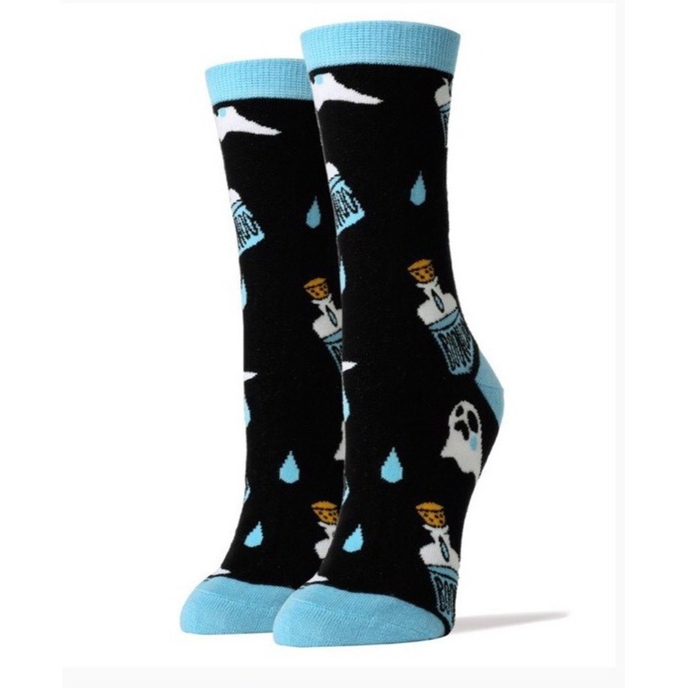 OOOH YEAH SOCKS BOO HOO Halloween Ghosts Crew Shoe SZ 8-13 Black Blue boo bag